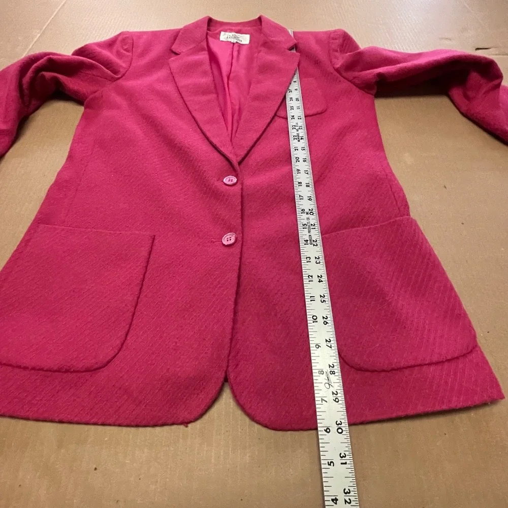 Vintage Women's Size‎ 10 Wool Blend Textured Hot Pink Blazer Jacket Pockets